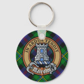 Clan Malcolm-Wappen über Tartan Schlüsselanhänger (Vorderseite)