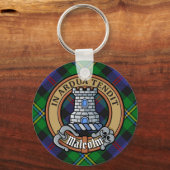Clan Malcolm-Wappen über Tartan Schlüsselanhänger (Vorderseite)