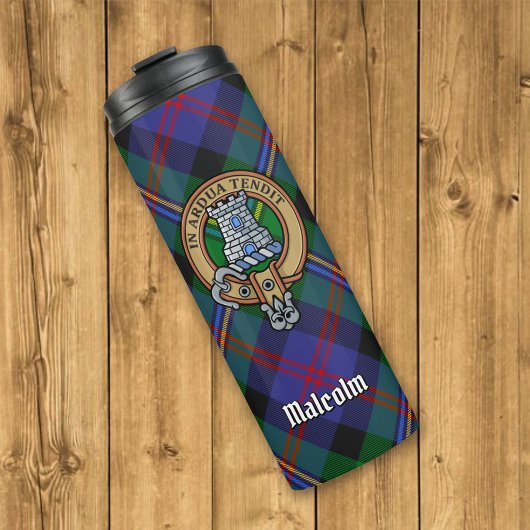 Clan Malcolm-Wappen über Tartan Thermosbecher