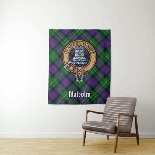 Clan Malcolm-Wappen über Tartan Wandteppich (Beispiel)