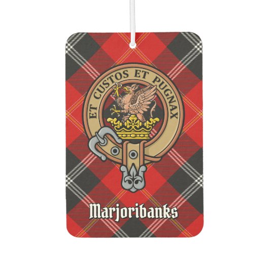 Clan Marjoribanks Wappen über Tartan Autolufterfrischer (Vorderseite)
