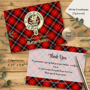 Clan Marjoribanks-Wappen über Tartan Folie Einladungspostkarte