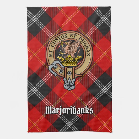 Clan Marjoribanks Wappen über Tartan Geschirrtuch (Vertikal)