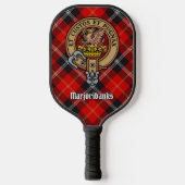 Clan Marjoribanks-Wappen über Tartan Pickleball Schläger (Vorderseite)
