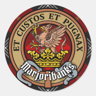 Clan Marjoribanks Wappen über Tartan Runder Aufkleber
