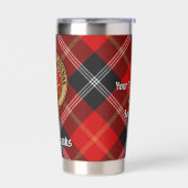 Clan Marjoribanks Wappen über Tartan Thermobecher (Links)