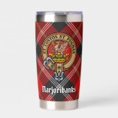 Clan Marjoribanks Wappen über Tartan Thermobecher (Vorderseite)