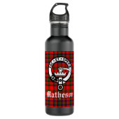 Clan Matheson Wappen Abzeichen und Tartan Edelstahlflasche (Vorderseite)