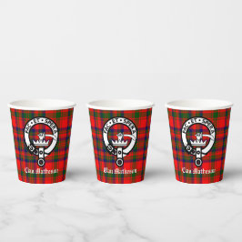 Clan Matheson Wappen Abzeichen und Tartan Pappbecher