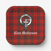 Clan Matheson Wappen Abzeichen und Tartan Pappteller (Vorderseite)