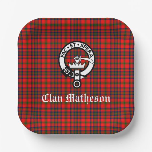 Clan Matheson Wappen Abzeichen und Tartan Pappteller (Vorderseite)