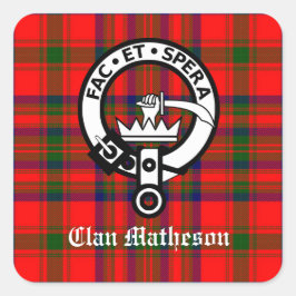 Clan Matheson Wappen Abzeichen und Tartan Quadratischer Aufkleber