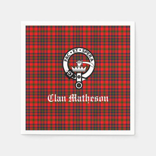 Clan Matheson Wappen Abzeichen und Tartan Serviette (Vorderseite)