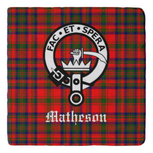 Clan Matheson Wappen Abzeichen und Tartan Töpfeuntersetzer