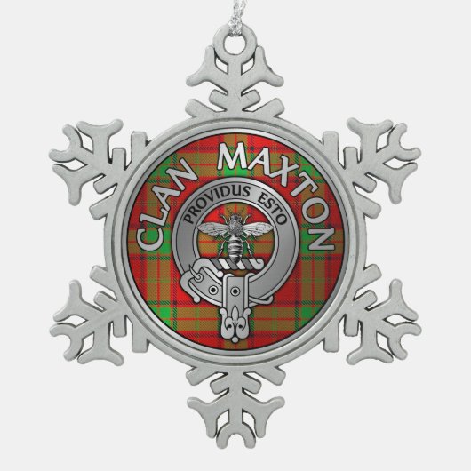 Clan Maxton Wappen & Tartan Schneeflocken Zinn-Ornament (Vorderseite)