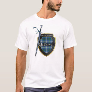 Clan McDowell Tartan-schottisches Schild u. Klinge T-Shirt