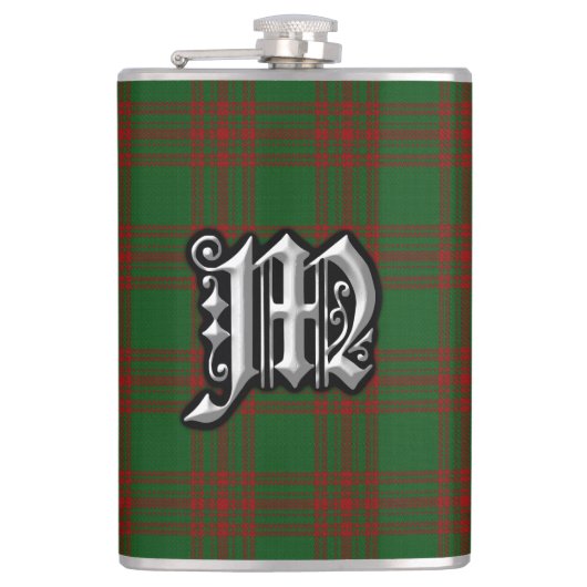 Clan Menzies Green Red Tartan Old Scotland Flasche Flachmann (Vorderseite)