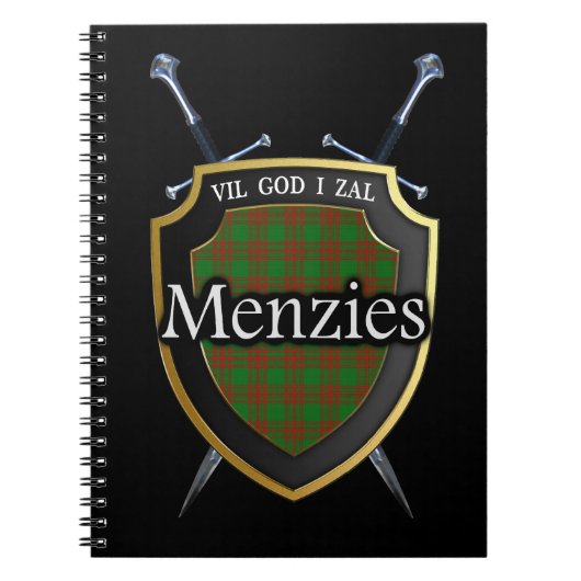 Clan Menzies Tartan-Schild u. Schwerter Notizblock (Vorderseite)