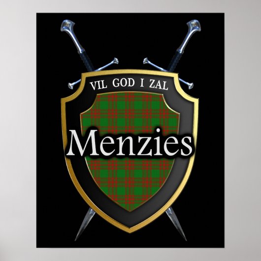 Clan Menzies Tartan Scottish Shield & Schwerter Poster (Vorne)