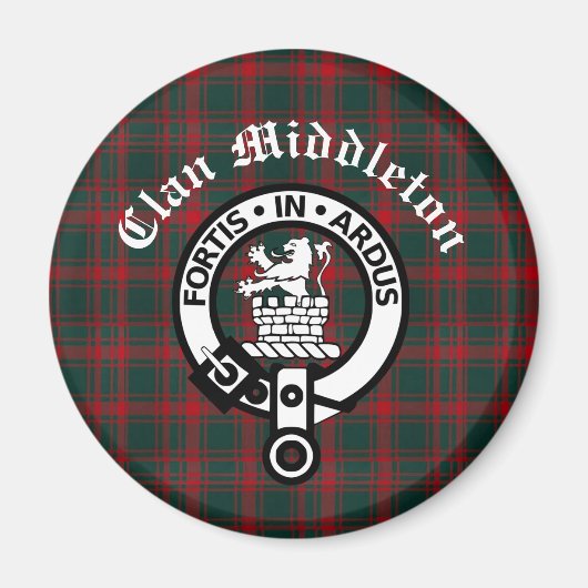 Clan Middleton Wappen Abzeichen und Tartan Magnet (Vorne)