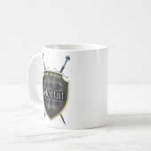 Clan Moffat Tartan-Schild und Schwerter Kaffeetasse (Vorderseite Links)