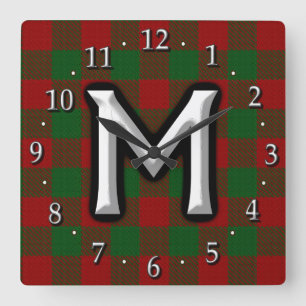 Clan Moncreiffe Moncrief Letter M Monogram Tartan Quadratische Wanduhr