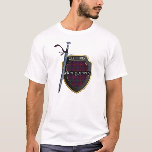 Clan Montgomery Tartan Scottish Shield & Sword T-Shirt (Vorderseite)