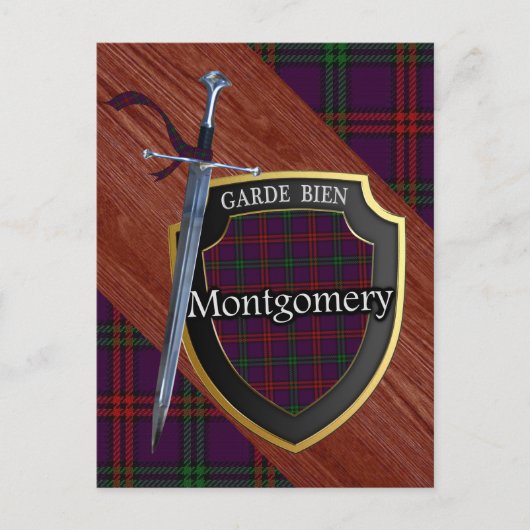 Clan Montgomery Tartan Sword & Shield Postkarte (Vorderseite)