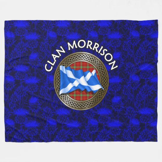 Clan Morrison Tartan Knot & Flag Fleecedecke (Vorderseite (Horizontal))