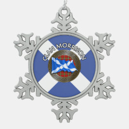 Clan Morrison Tartan Knot & Flag Schneeflocken Zinn-Ornament