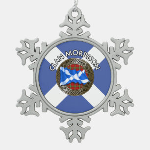 Clan Morrison Tartan Knot & Flag Schneeflocken Zinn-Ornament