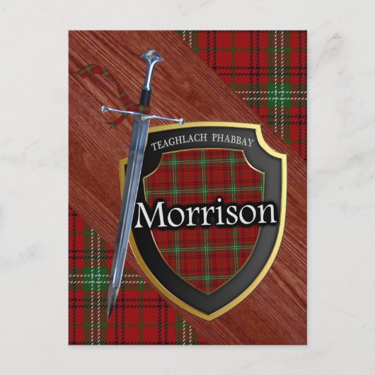 Clan Morrison Tartan Sword & Shield Postkarte (Vorderseite)