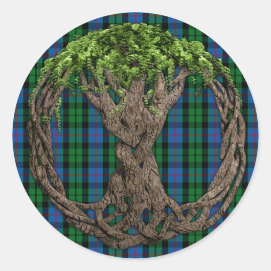 Clan Morrison Tartan und keltischer Baum des Leben Runder Aufkleber (Vorderseite)