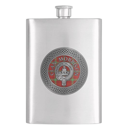 Clan Morrison Wappen & Tartan Knot Flask Flachmann (Vorderseite)
