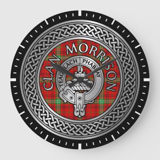 Clan Morrison Wappen & Tartan Knot Large Clock Große Wanduhr (Vorderseite)