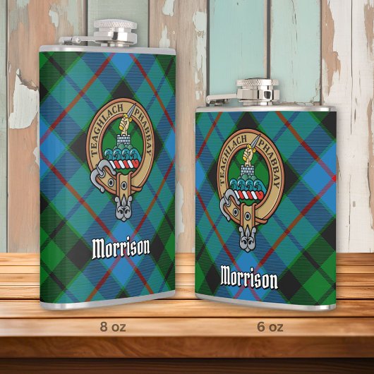 Clan Morrison Wappen über die Jagd auf Tartan Flachmann