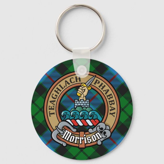 Clan Morrison Wappen über die Jagd auf Tartan Schlüsselanhänger (Vorderseite)