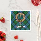 Clan Morrison Wappen über die Jagd auf Tartan Serviette (Beispiel)
