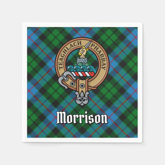 Clan Morrison Wappen über die Jagd auf Tartan Serviette (Vorderseite)