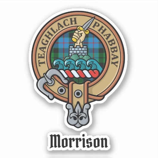 Clan Morrison Wappen über die Jagd auf Tartan Stic Aufkleber (Vorderseite)
