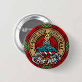 Clan Morrison Wappen über Red Tartan Button (Vorne & Hinten)