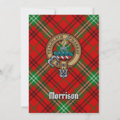 Clan Morrison Wappen über Red Tartan Einladung (Rückseite)