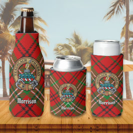 Clan Morrison Wappen über Red Tartan Flasche Coole Flaschenkühler