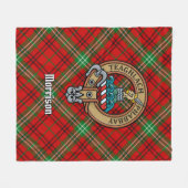 Clan Morrison Wappen über Red Tartan Fleecedecke (Vorderseite (Horizontal))