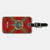 Clan Morrison Wappen über Red Tartan Gepäckanhänger (Vorderseite horizontal)