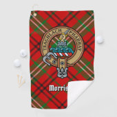 Clan Morrison Wappen über Red Tartan Golf Towel Golfhandtuch (Insitu)