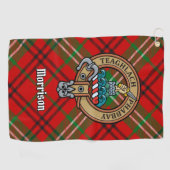 Clan Morrison Wappen über Red Tartan Golf Towel Golfhandtuch (Horizontal)