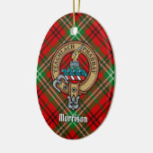 Clan Morrison Wappen über Red Tartan Keramik Ornament (Links)