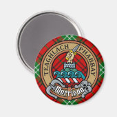 Clan Morrison Wappen über Red Tartan Magnet (Vorderseite/Rückseite)