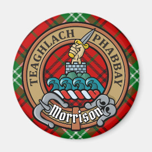 Clan Morrison Wappen über Red Tartan Magnet